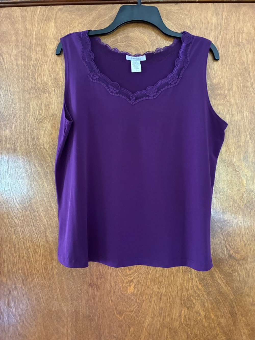 dressbarn Purple Lace-Trim Scoop Neck Camisole
